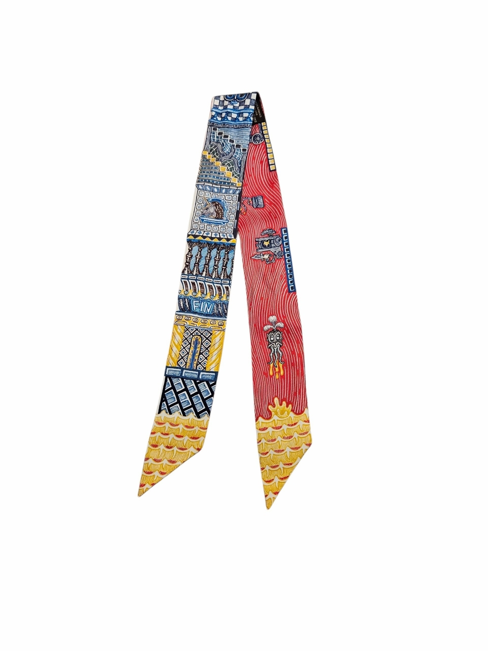 HERMES Super Silk Quest Silk Twilly Scarf in (Bleu/BeigeDore/Brun) NWT